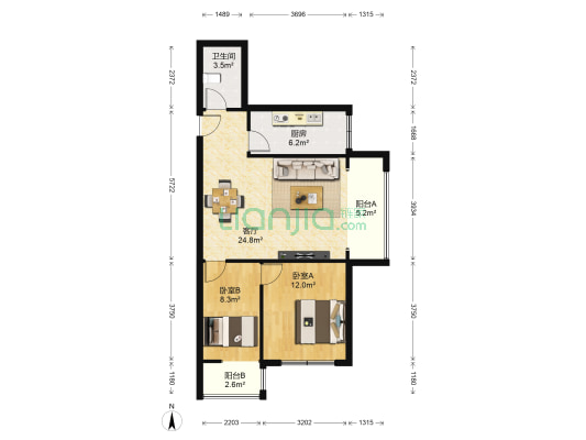雷捷时代广场二期 2室1厅1卫 89平方
