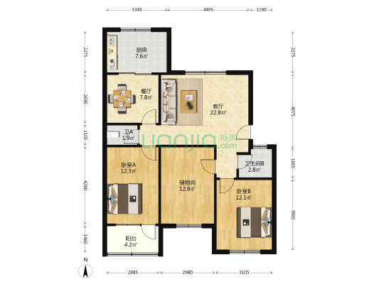 经十路12956号山东城市建设职业学院（燕山校区） 2室2厅2卫 98平方