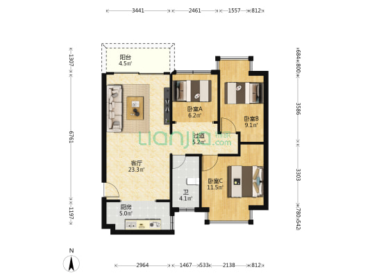 丽柏悦府 3室1厅1卫 87平方