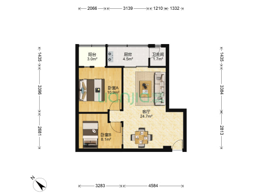 鼓楼北二街81号 2室1厅1卫 55平方
