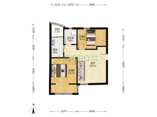东湖大厦 2室1厅1卫 72平方