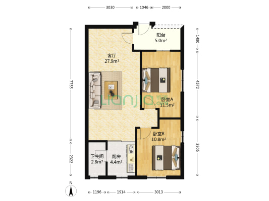 珠冶小区 2室1厅1卫 68平方