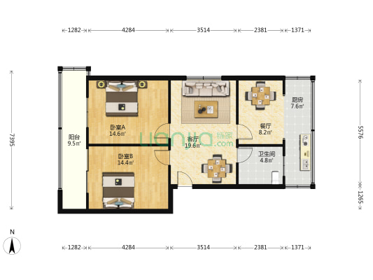汝南路73号 2室2厅1卫 87平方