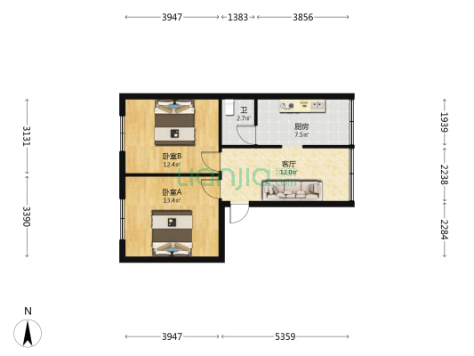 暨阳路住宅区 2室1厅1卫 56平方
