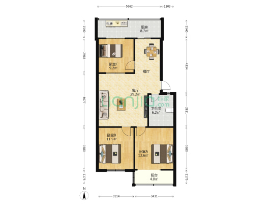 区政府110小区 3室1厅1卫 98平方