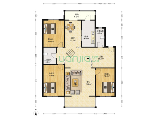 移动馨苑 3室2厅2卫 158平方