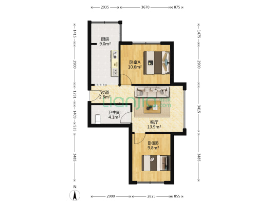 哈西华府二期 2室1厅1卫 70平方