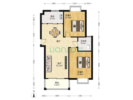 都市晴园皓月坊 2室1厅1卫 95平方