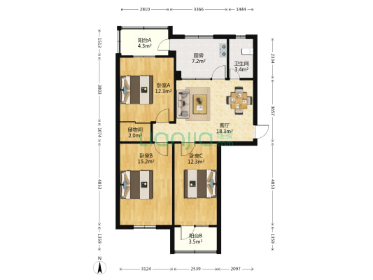 水产新居 3室1厅1卫 98平方