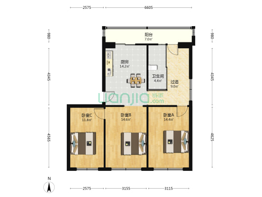 市建北楼 3室0厅1卫 97平方