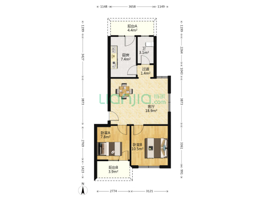 红旗小区 2室1厅1卫 78平方