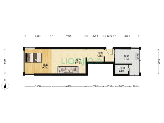 新华路105号 1室1厅1卫 36平方