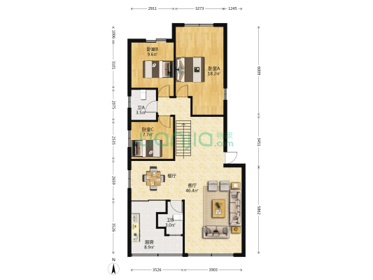 康平园 3室1厅2卫 115平方