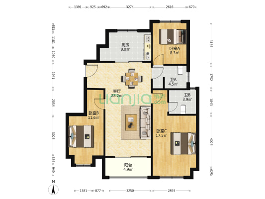 景瑞水印江山 3室1厅2卫 112平方