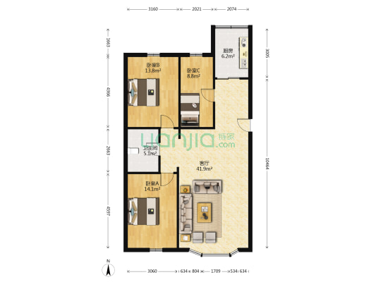 荣天家园 3室1厅1卫 119平方