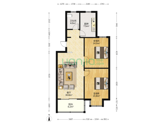 新华家园 2室1厅1卫 98平方