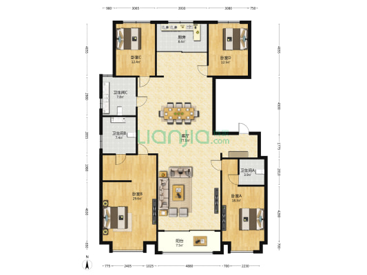 万科翡翠晋阳湖 4室1厅3卫 227平方