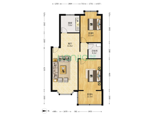 天府苑 2室1厅1卫 97平方