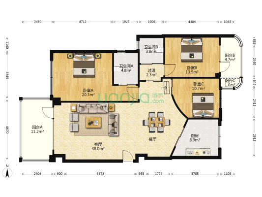 国贸海景 3室1厅2卫 165平方