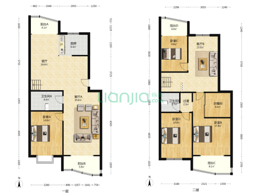 范阳路沿线 5居室 精装修 采光充足 跃层户型-户型图