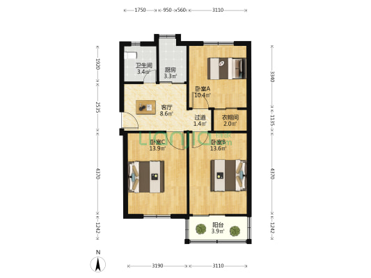 长三小宿舍 3室1厅1卫 73平方