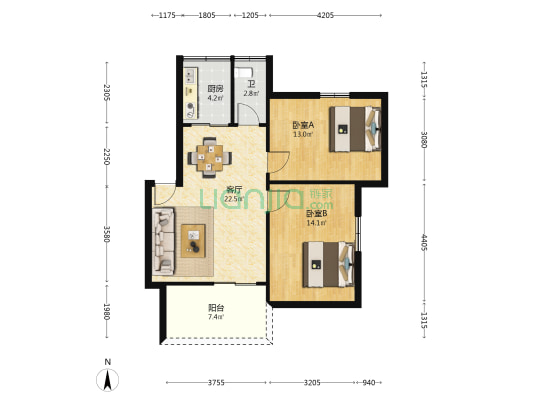 下塘街 2室1厅1卫 64平方