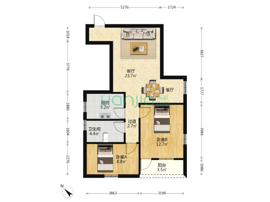 乐园新村 2室1厅1卫 70平方