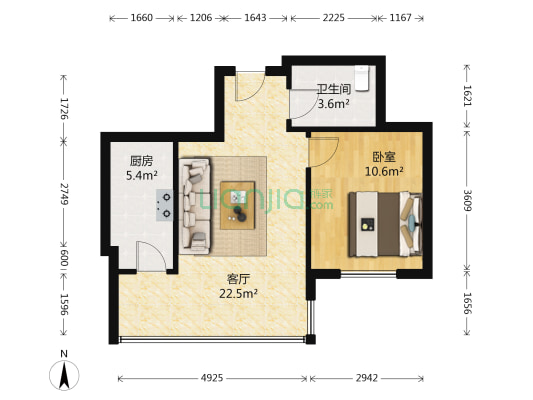 天悦国际 1室1厅1卫 63平方