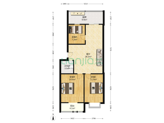 环卫家园小区 3室1厅1卫 100平方