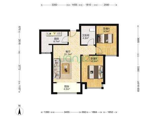 钢城•水岸东区 2室1厅1卫 82平方