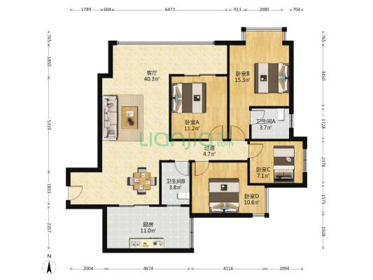 江山赋阅山道 4室1厅2卫 135平方