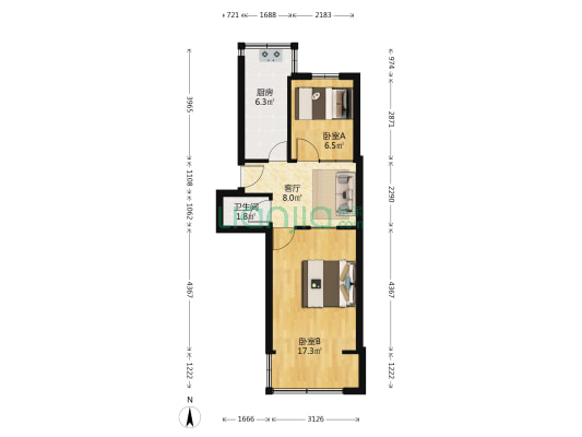 铁路33宿舍 2室1厅1卫 48平方
