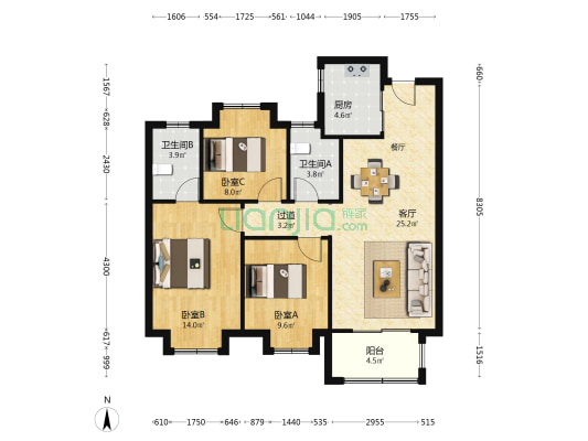 绿地奥莱缤纷广场 3室1厅2卫 99平方