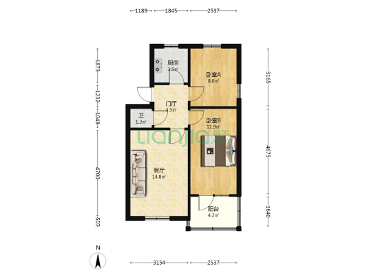 农业学校家属院(农林路) 2室1厅1卫 54平方