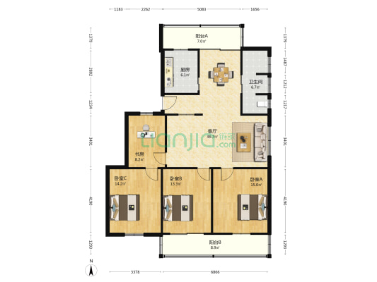 搪瓷厂西宿舍 4室1厅1卫 137平方