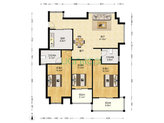 红星牡丹园 3室1厅2卫 132平方