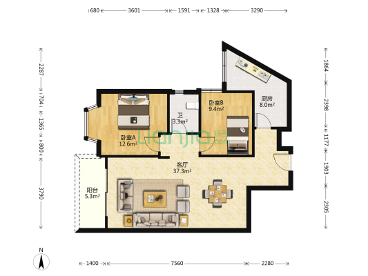 御馨园 2室1厅1卫 99平方