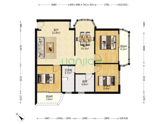 白山商住楼 3室2厅1卫 94平方