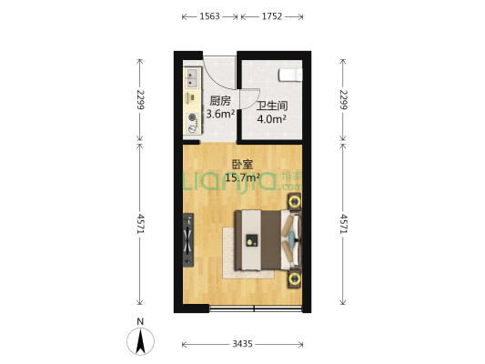 建业置地广场 1室0厅1卫 36平方