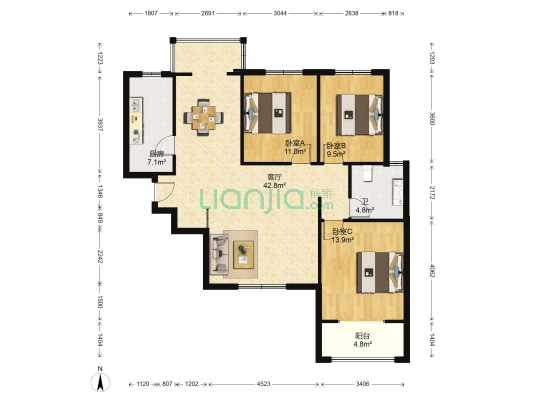 芷岸龙庭 3室1厅1卫 118平方