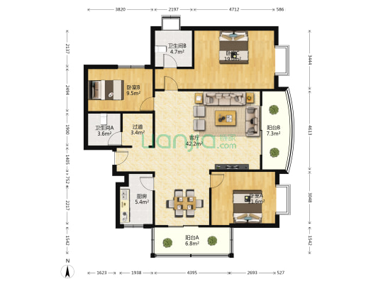 金博园 3室1厅2卫 131平方