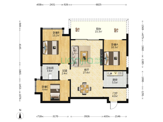 海鑫城二期 3室1厅1卫 94平方