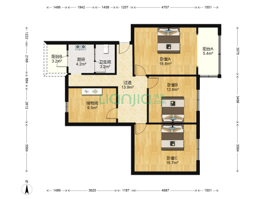 二环路东三段35号院 3室0厅1卫 95平方