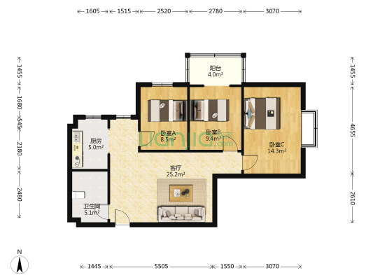 瑞景东庭 3室1厅1卫 101平方