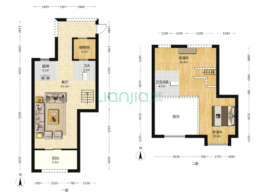 三木时光墅 2室1厅2卫 89平方