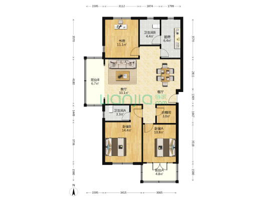 静安四季公寓 3室1厅2卫 122平方