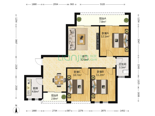 园辉新都 3室1厅1卫 97平方