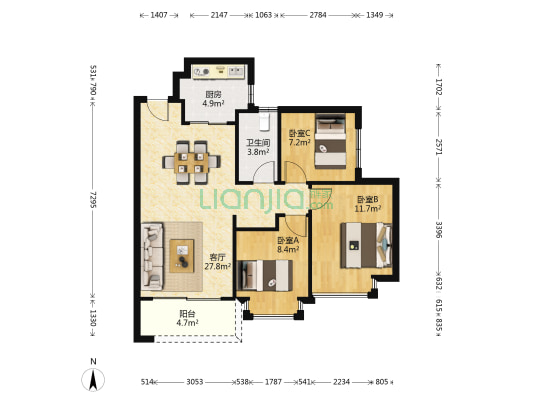 恒大金阳新世界观澜 3室1厅1卫 123平方