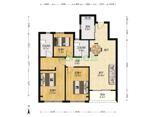 融创金成杭源里 3室1厅2卫 108平方