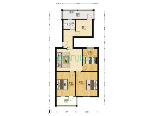 供销社家属院 3室2厅1卫 93平方